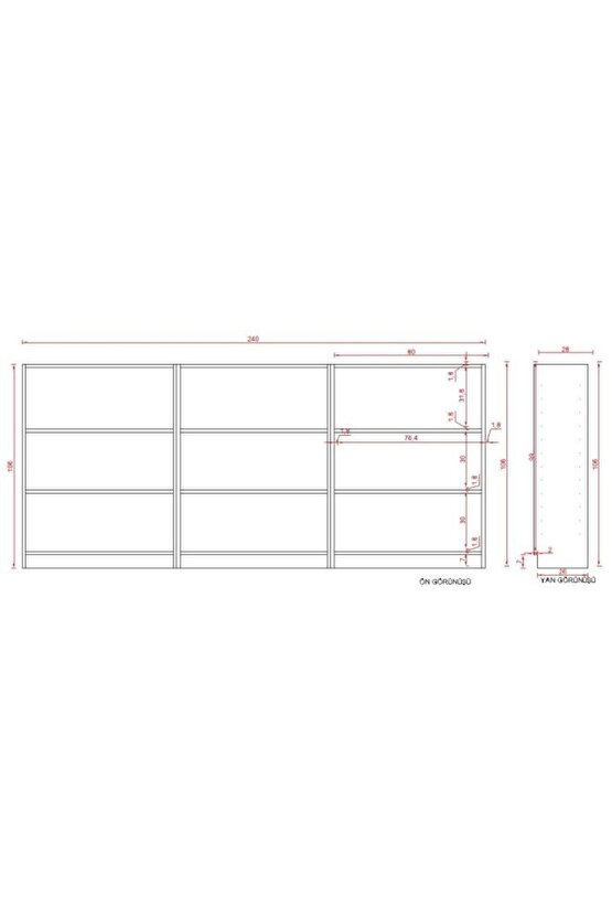 LUCCA 3 LÜ SUNTALAM KİTAPLIK ( 106 X 240 X 28 ) ANTRASİT ( MAT )