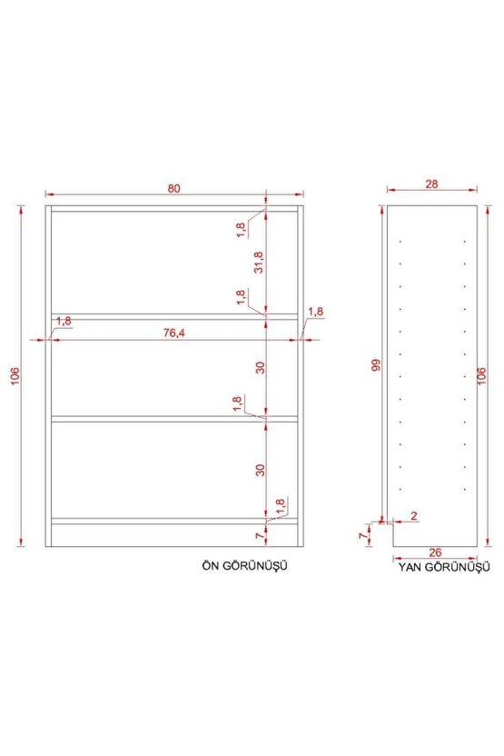 LUCCA SUNTALAM KİTAPLIK ( 106 X 80 X 28 ) ANTRASİT ( MAT )