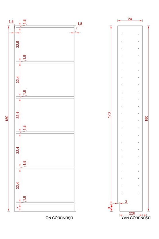 AND SUNTALAM KİTAPLIK ( 180 X 60 X 24 ) BEYAZ ( MAT )