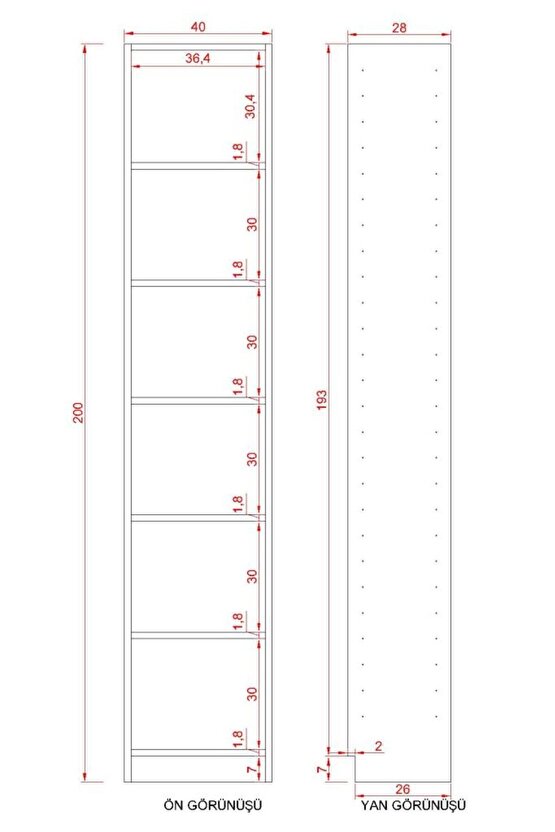 INFORNO SUNTALAM KİTAPLIK ( 200 X 40 X 28 ) KREM ( MAT )