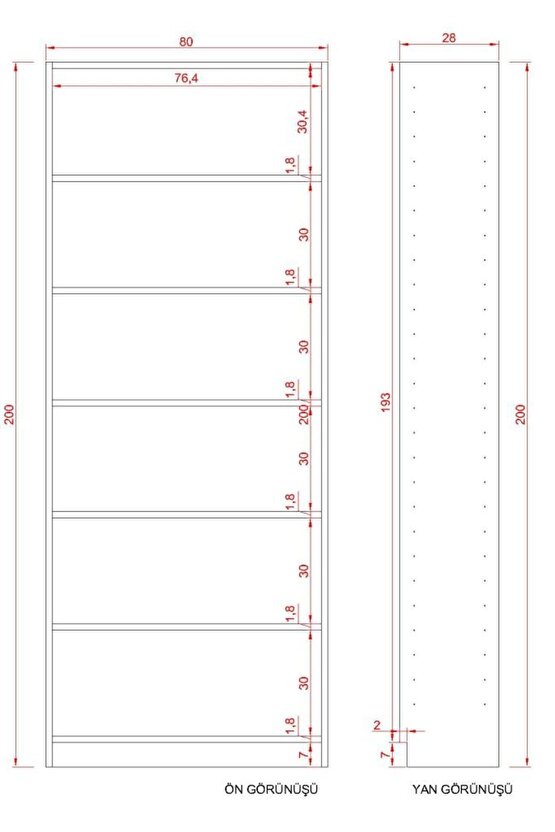 EBY SUNTALAM KİTAPLIK ( 200 X 80 X 28 ) BEYAZ ( MAT )