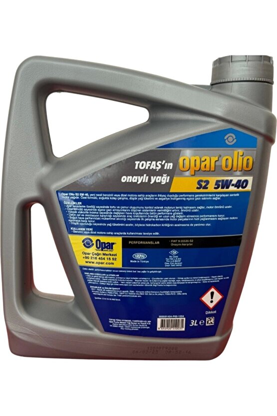 Olio S2 5w40 3 Litre Motor Yağı 1.4 Benzin Araçlar Için (ÜRETİM YILI 2025)