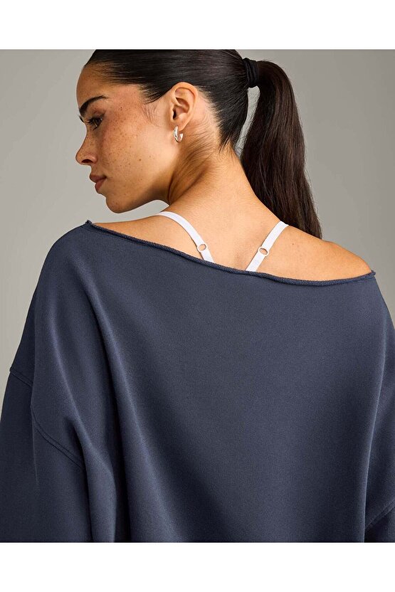 Omuz Detaylı Sweatshirt Vintage Mavi