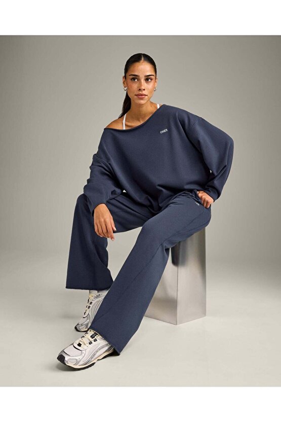 Omuz Detaylı Sweatshirt Vintage Mavi