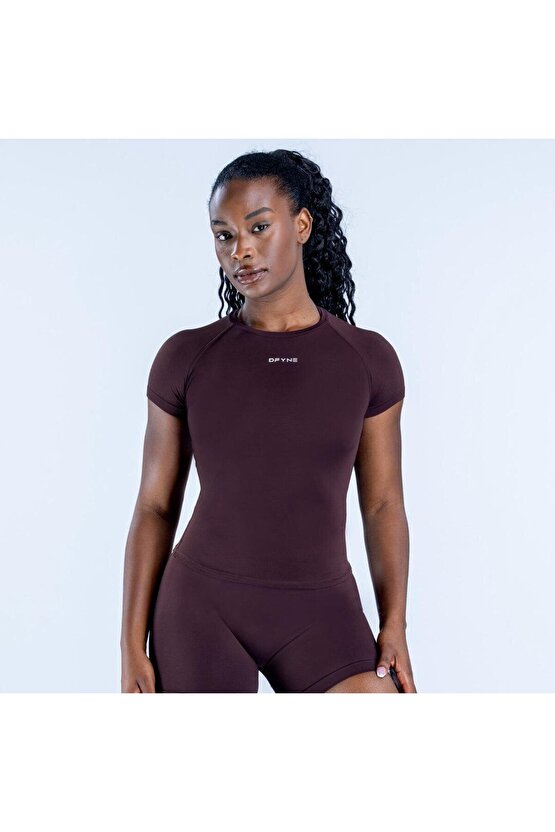 Çikolata kahve Seamless Kısa Kollu Spor Üst - Fit Kesim Tişörtü