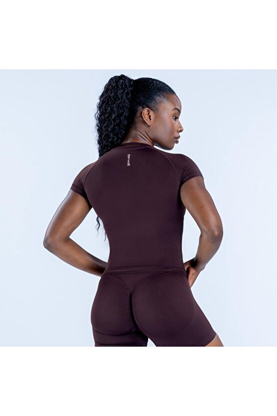 Çikolata kahve Seamless Kısa Kollu Spor Üst - Fit Kesim Tişörtü