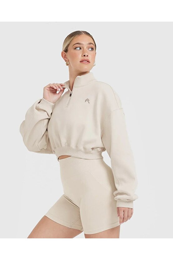ONERACTİVE FERMUARLI SWEATSHİRT Bej