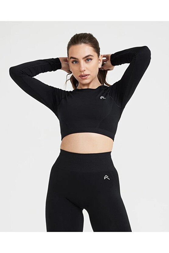 Oneractive Crop Uzun Kol Siyah
