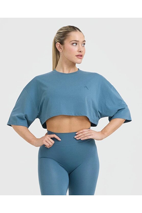 Oneractive Klasik Crop Tişört Lakeside Blue