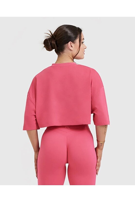 Oneractive Klasik Crop Tişört Çilek Pembesi