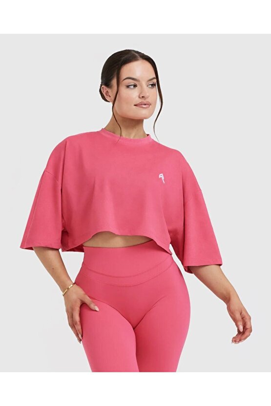 Oneractive Klasik Crop Tişört Çilek Pembesi