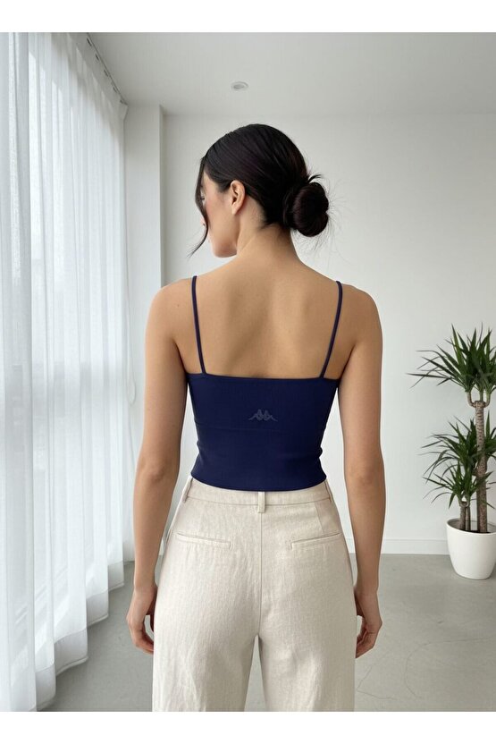 Kap Lacivert Fitilli Seamless Crop Top – Sportif ve Şık Tasarım
