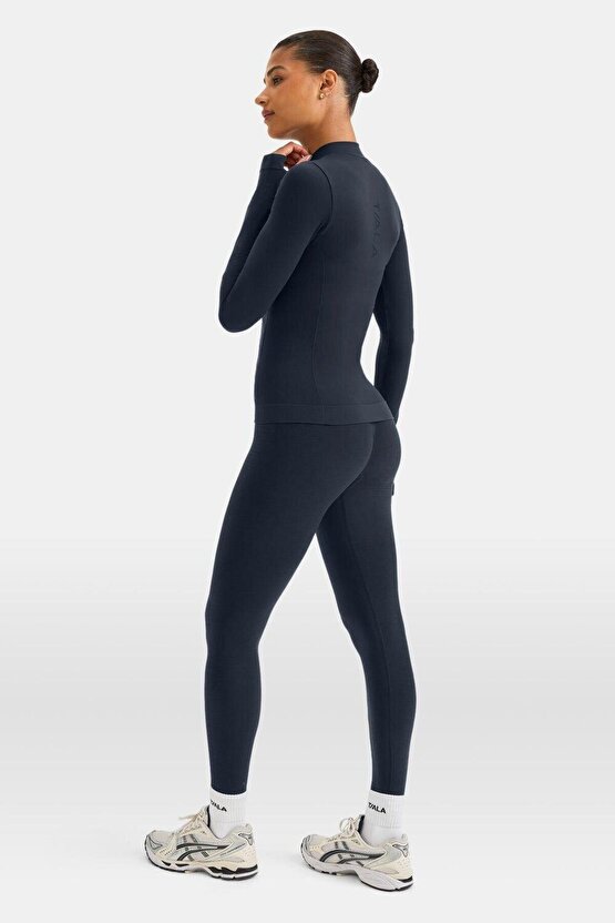 Seamless Zip Up Spor Ceket - Siyah