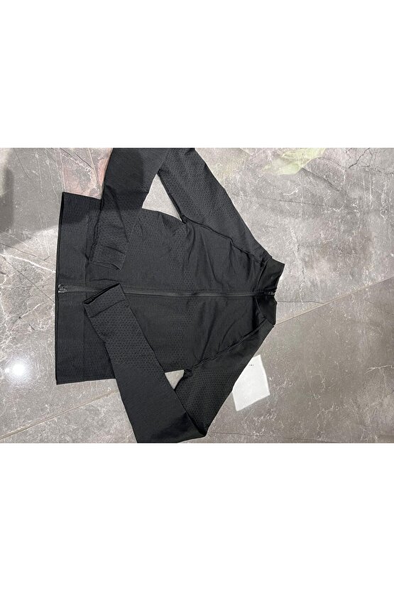 Seamless Zip Up Spor Ceket - Siyah