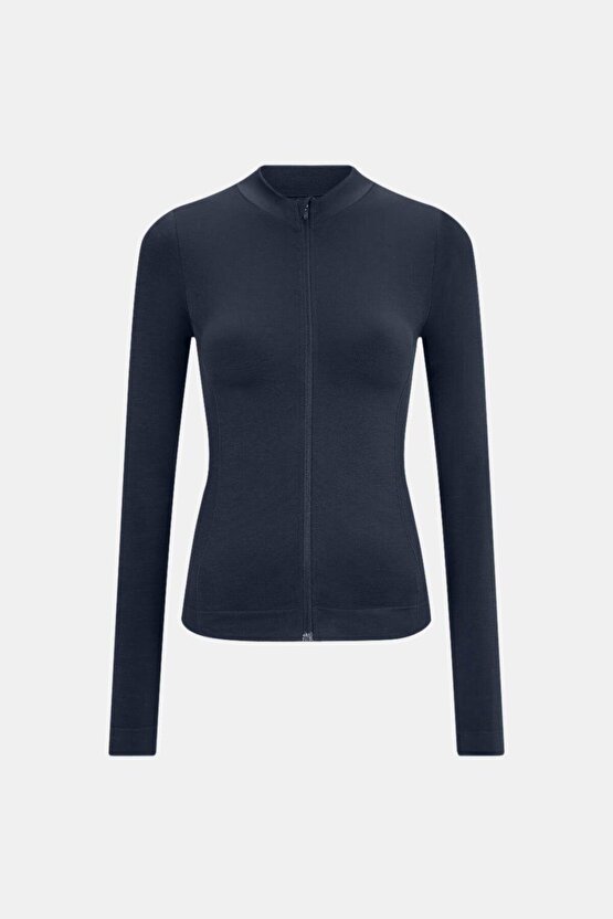 Seamless Zip Up Spor Ceket - Siyah