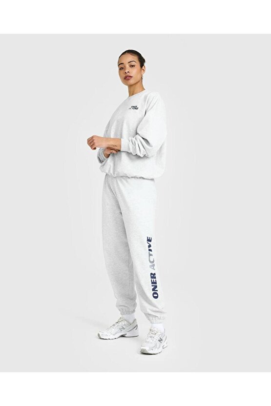 Oversized Logo Jogger – Açık Gri