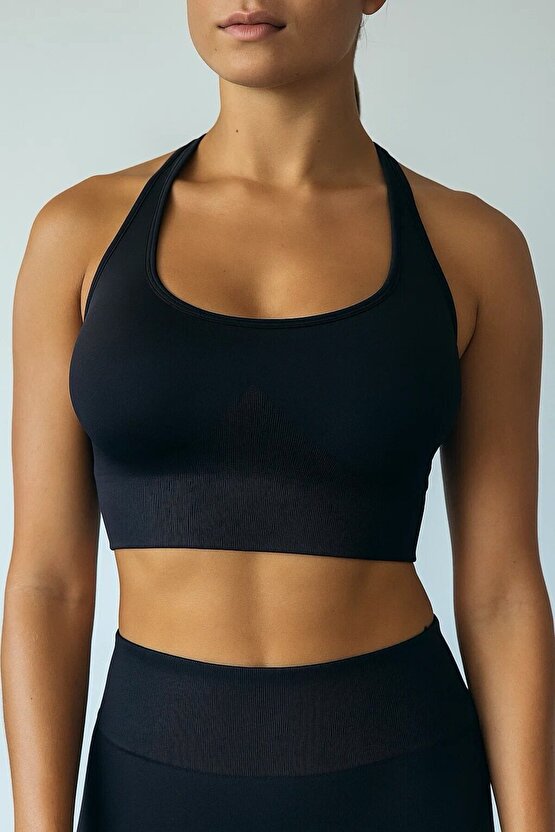 EXALTED Halter Neck Siyah Crop Top