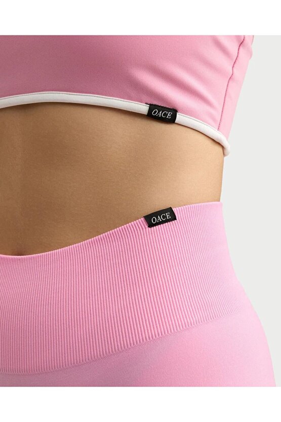 Yüksek Bel Scrunch Detaylı Pembe Seamless Tayt