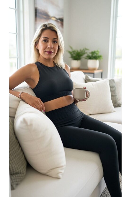 Gymshark Siyah Seamless Yüksek Bel Spor Tayt