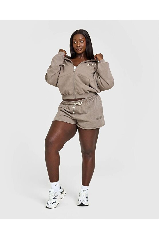 Vintage Wash Zip Hoodie - Taupe