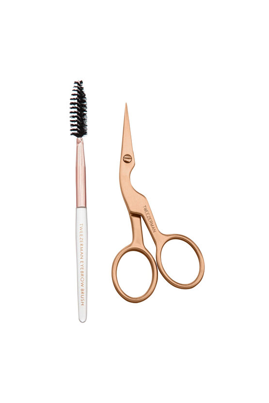 Brow Scissors & Brush Rose Gold - Rose Gold Kaş Makası ve Fırçası