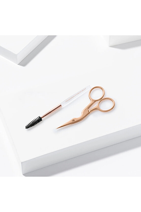 Brow Scissors & Brush Rose Gold - Rose Gold Kaş Makası ve Fırçası