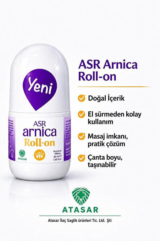 ARNİCA ROLL ON 50 ml (Arnica Montana - Sarı Kantoron - Niasin - Aloe Vera - Yeşil Çay - At Kestanesi )