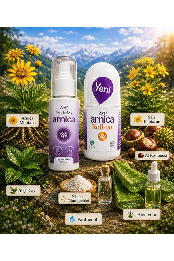 ARNİCA ROLL ON 50 ml (Arnica Montana - Sarı Kantoron - Niasin - Aloe Vera - Yeşil Çay - At Kestanesi )