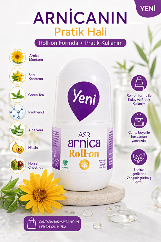 ARNİCA ROLL ON 50 ml (Arnica Montana - Sarı Kantoron - Niasin - Aloe Vera - Yeşil Çay - At Kestanesi )