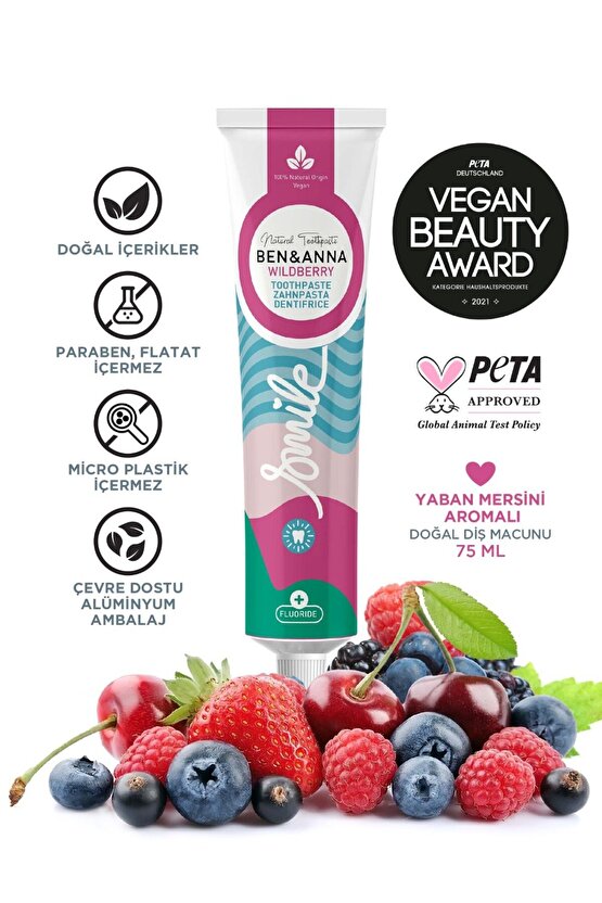 Ben & Anna Florürlü Yaban Mersini Aromalı Diş Macunu 75 ml Ferah Nefes Vegan