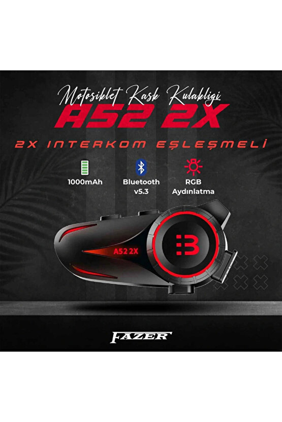 Fazer A52-2x 2 Kişilik Kask Bluetooth Kulaklık Mikrofon Seti - Interkom