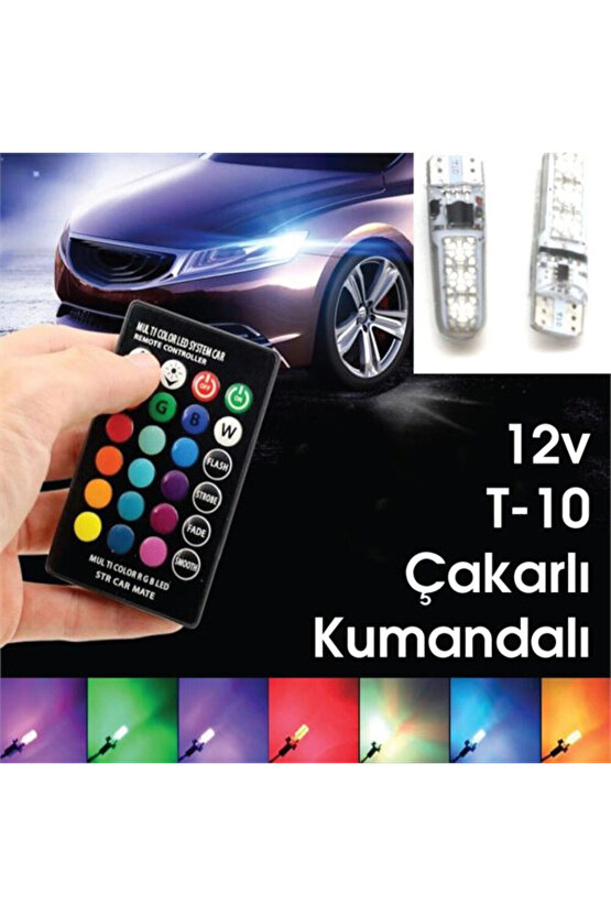 Silikon T10 Park Ampülü 12 Led Rgb Uzaktan Kumandalı Park ve Plaka Lambası