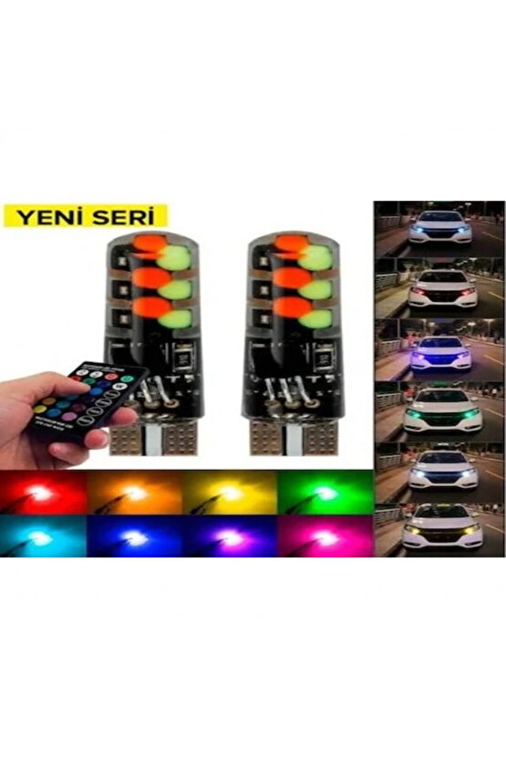 Silikon T10 Park Ampülü 12 Led Rgb Uzaktan Kumandalı Park ve Plaka Lambası