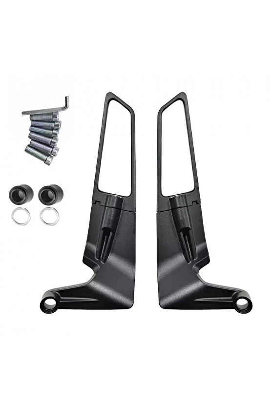 Motosiklet Gidon Ucu Cnc Kesim Mat Siyah Geniş Mavi Cam Ayna
