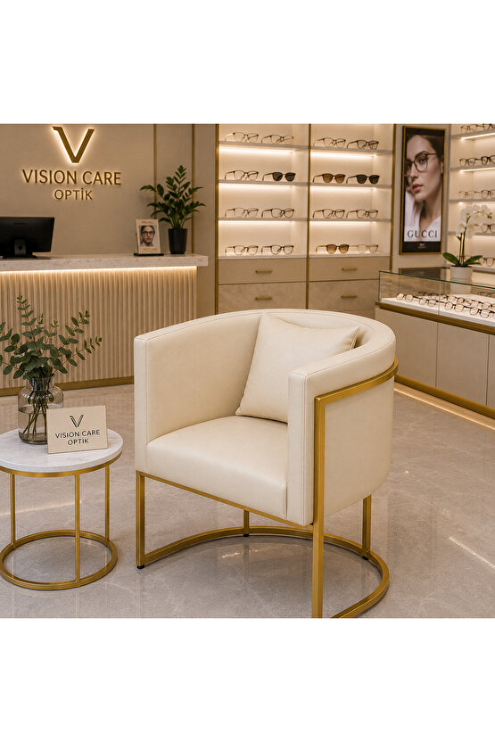 Luxury Collection Gold Metal Tekli Berjer | Modern Suni Deri Bekleme Koltuğu