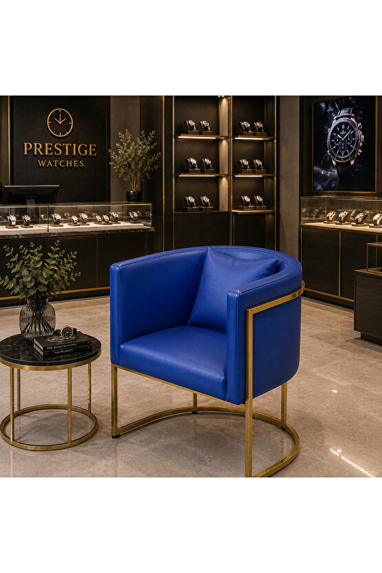 Luxury Collection Gold Metal Tekli Berjer | Modern Suni Deri Bekleme Koltuğu