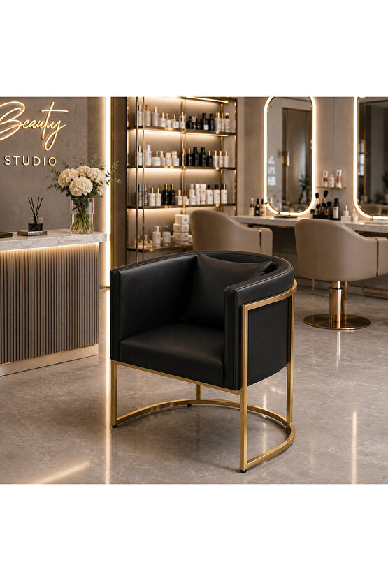 Luxury Collection Gold Metal Tekli Berjer | Modern Suni Deri Bekleme Koltuğu