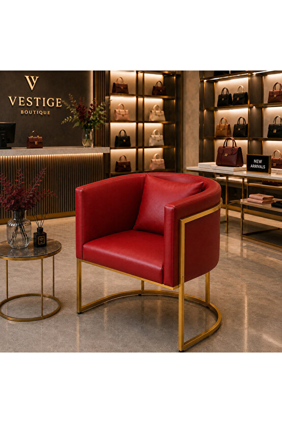 Luxury Collection Gold Metal Tekli Berjer | Modern Suni Deri Bekleme Koltuğu