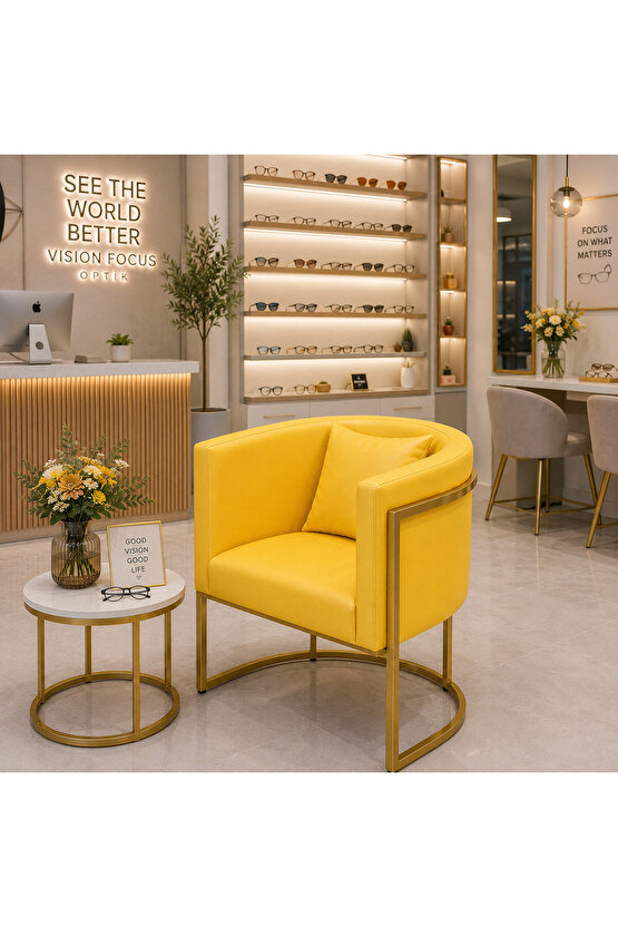 Luxury Collection Gold Metal Tekli Berjer | Modern Suni Deri Bekleme Koltuğu