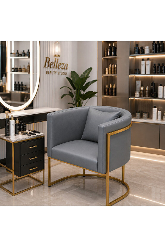 Luxury Collection Gold Metal Tekli Berjer | Modern Suni Deri Bekleme Koltuğu