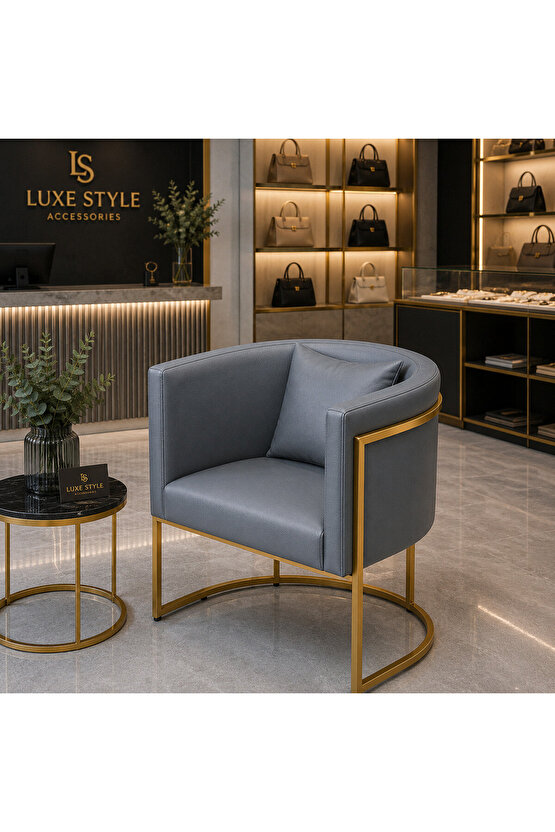 Luxury Collection Gold Metal Tekli Berjer | Modern Suni Deri Bekleme Koltuğu
