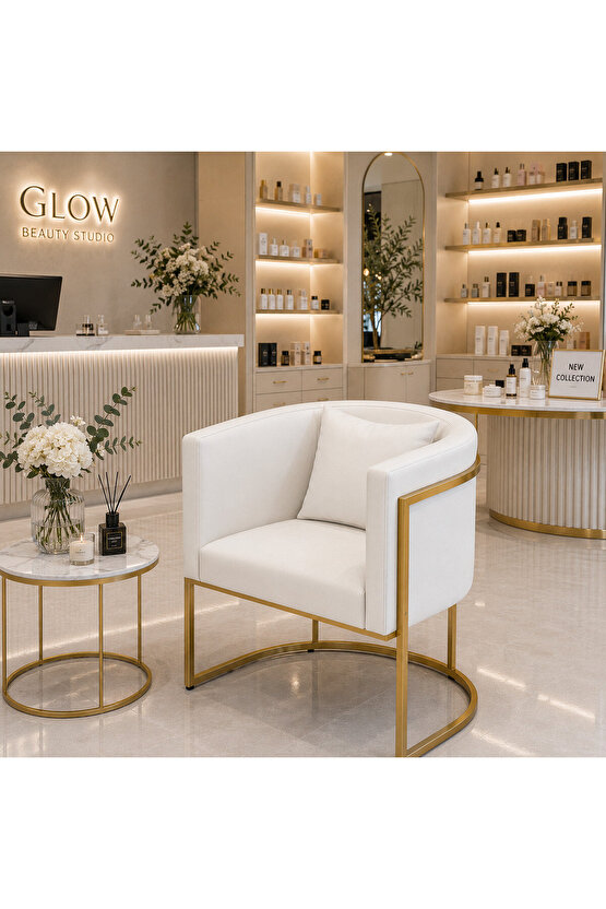 Luxury Collection Gold Metal Tekli Berjer | Modern Suni Deri Bekleme Koltuğu