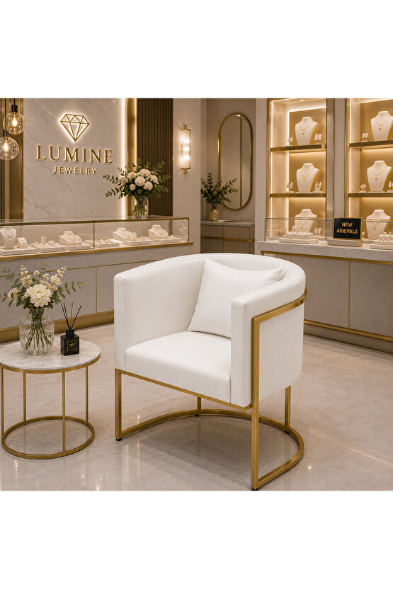 Luxury Collection Gold Metal Tekli Berjer | Modern Suni Deri Bekleme Koltuğu