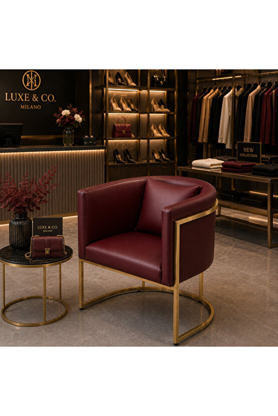 Luxury Collection Gold Metal Tekli Berjer | Modern Suni Deri Bekleme Koltuğu