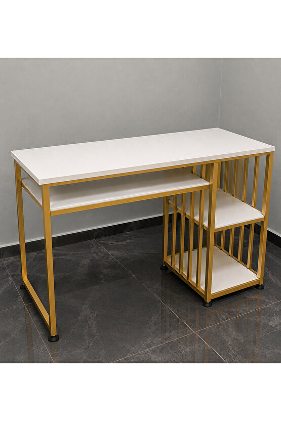 Gold Collection Luxury Nail Desk | Gold Metal Profesyonel Nail Studio Çalışma Masası