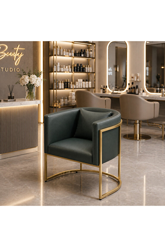 Luxury Collection Gold Metal Tekli Berjer | Modern Suni Deri Bekleme Koltuğu