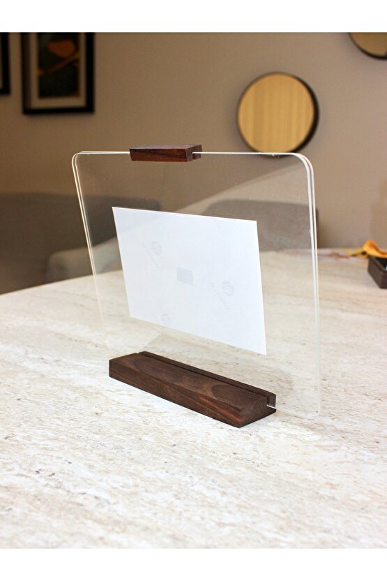 Doğal Ceviz Ahşap Standlı Şeffaf Pleksi Fotoğraf Çerçevesi - Çift Taraflı Yüzer Çerçeve, 10x15 ve 15x21 cm Uyumlu Anı Se
