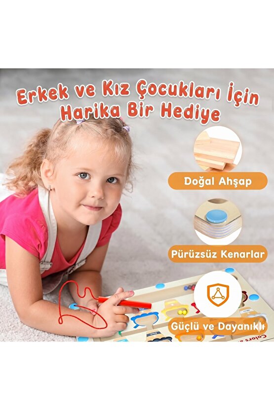 Manyetik Kalemli Renk ve Sayı Labirenti – Eğitici Ahşap Dondurma Temalı Zeka Oyunu