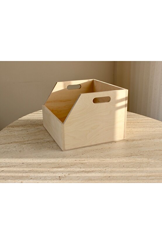 Doğal Ahşap LP Plak Sandığı 12 Renksiz Verniksiz - Organizer Kutu - Natural Wooden LP Record Box 12