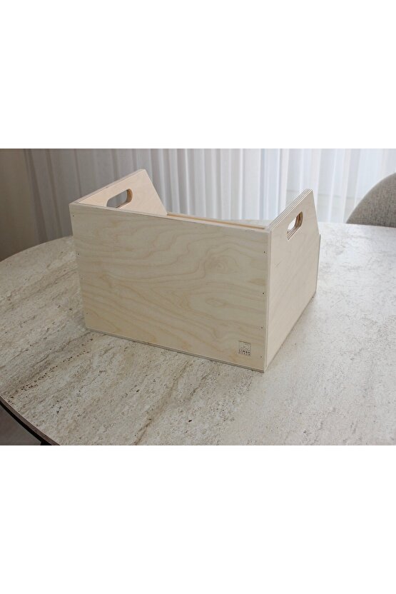 Doğal Ahşap LP Plak Sandığı 12 Renksiz Verniksiz - Organizer Kutu - Natural Wooden LP Record Box 12